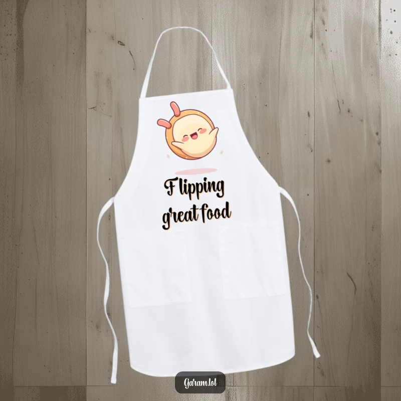 Funny apron featuring a happy spring roll performing a somersault, adding humor to meal prep.