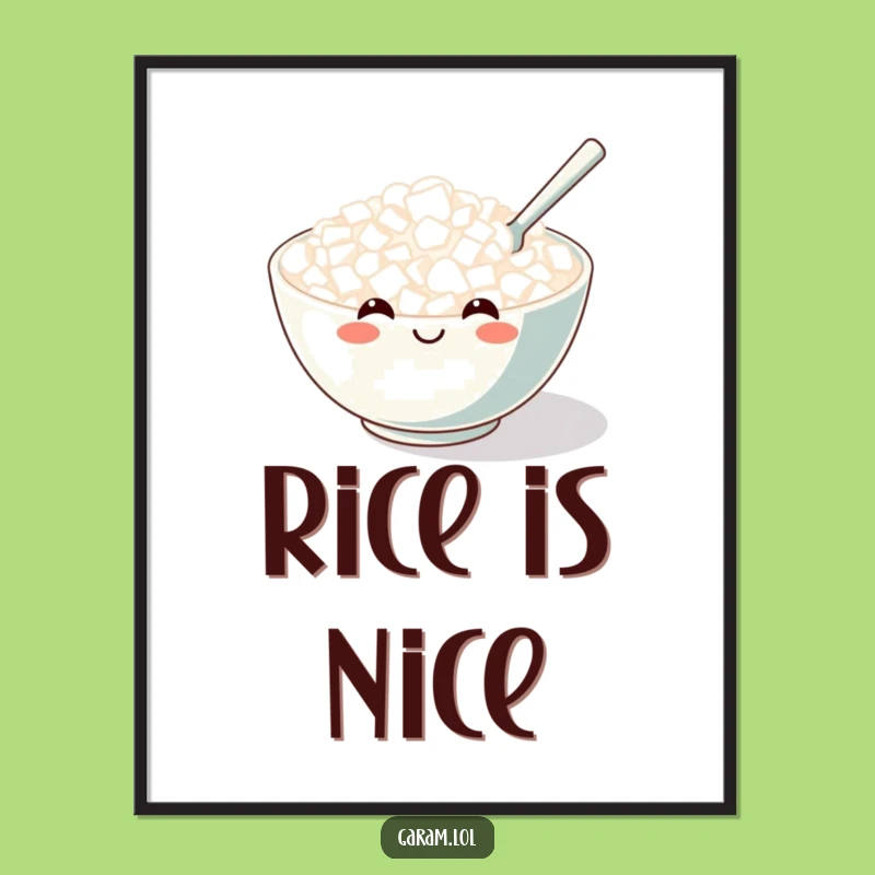 Funny Rice Bowl Digital Print: Instant Joyful Decor with this Hilarious Food Art