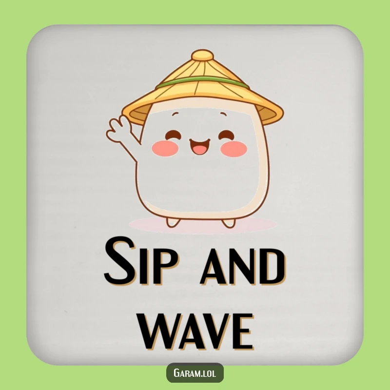 Funny Onigiri Waving Coaster: Protect Surfaces with Japanese Food Fun
