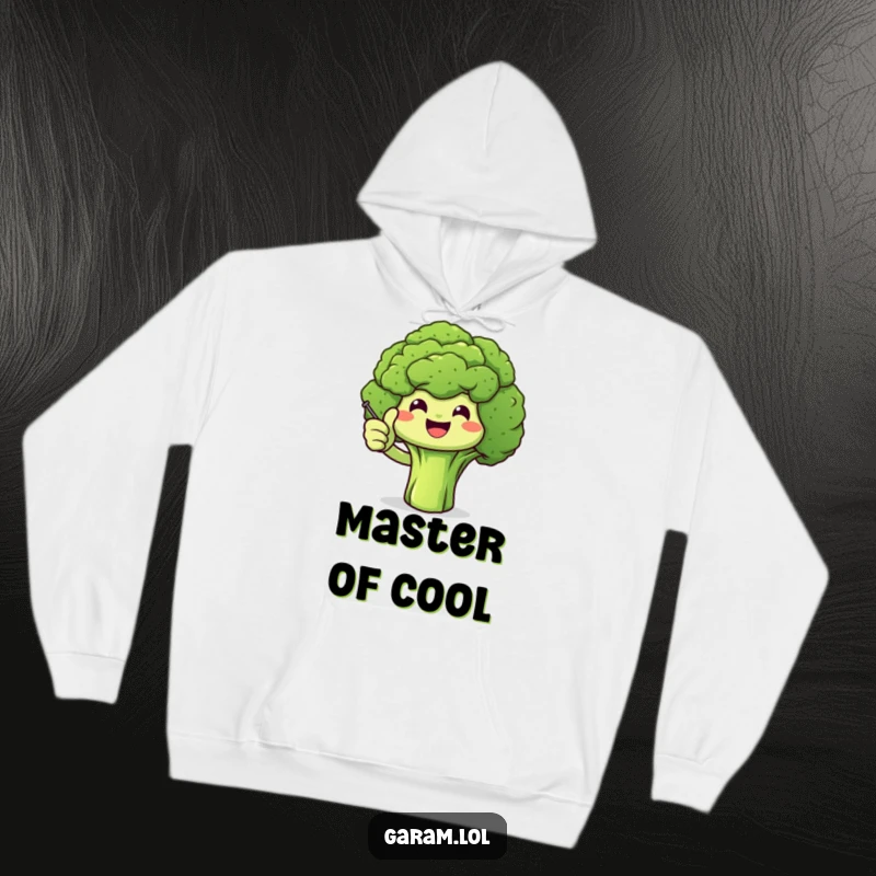 Funny broccoli with a thumbs up on a soft hoodie, offering comfort and a healthy dose of humor.