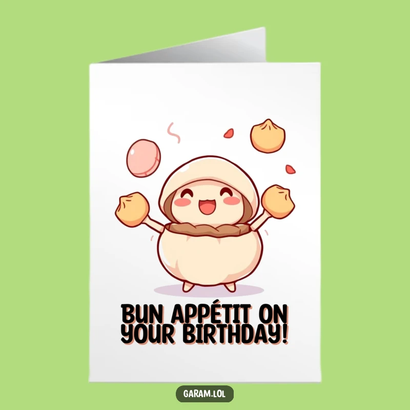 Free Printable Birthday Card: Juggling Bun & Dumplings Greeting - Funny Gift Download