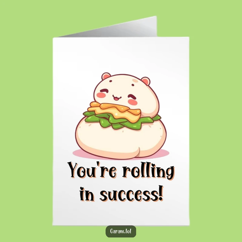 Free Printable Bao Bun Congrats Card: Humorous Rolling Food Downloadable Gift