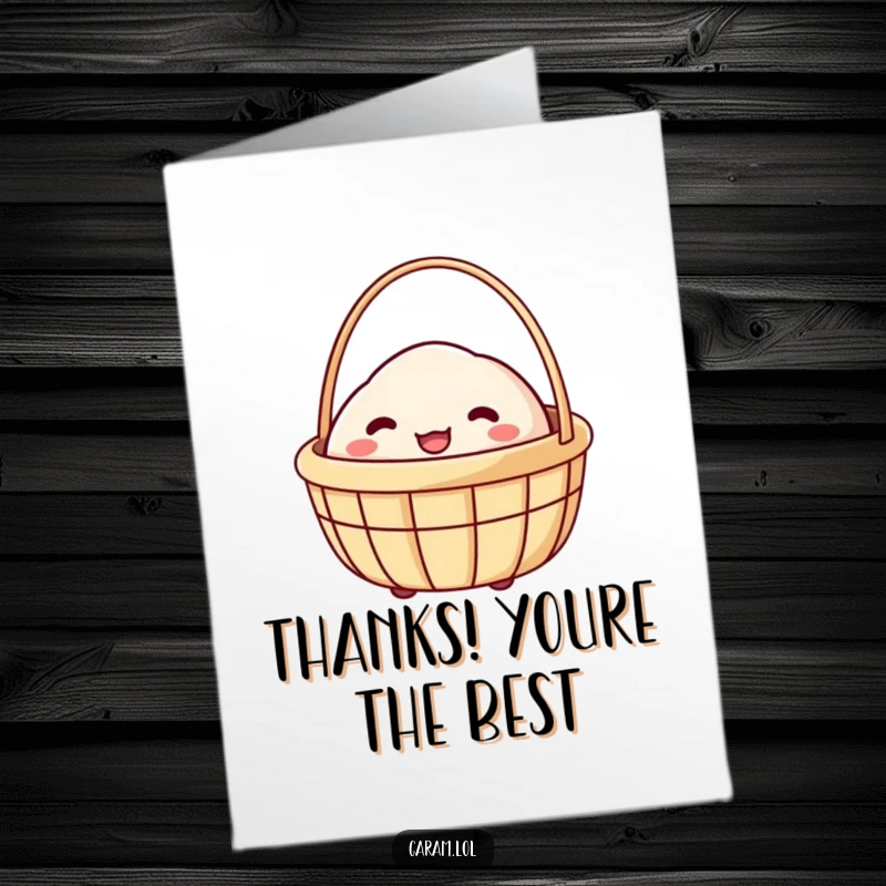 Funny Free Printable Thank You Card: A giggling dim sum basket peeking out, offering thanks with a smile.