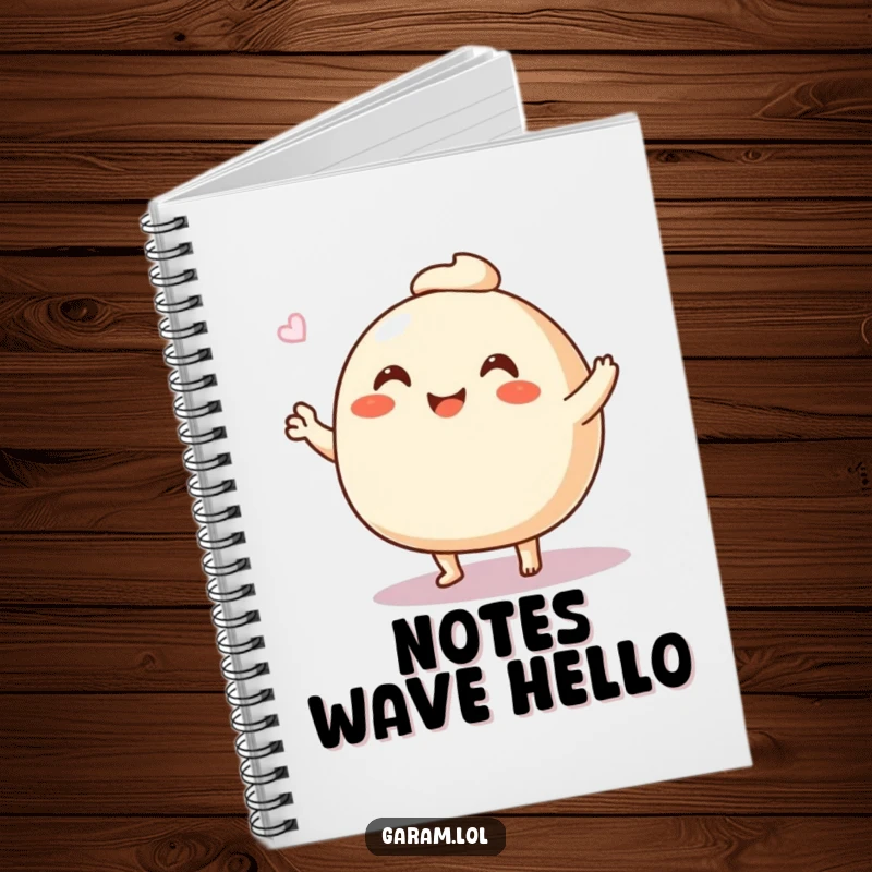 Funny steamed bun notebook with a cute waving bun design, perfect for journaling, notes, and daily planning.