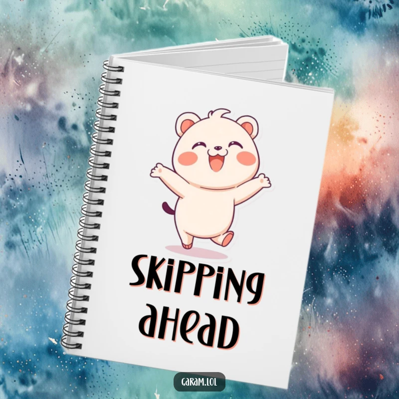 Funny bao notebook with a delighted bao skipping playfully with a wide smile, perfect for notes and planning.